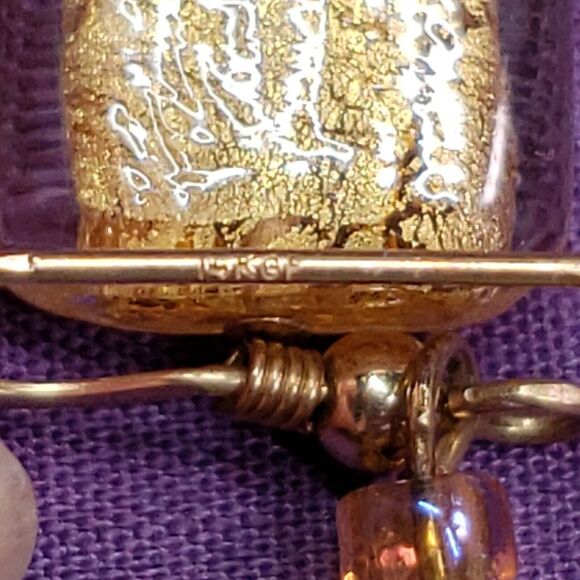 Gold Foiled Glass Black & Gold AB Glass Bead Necklace W/ 14KGF Matching Earrings - Picture 4 of 12